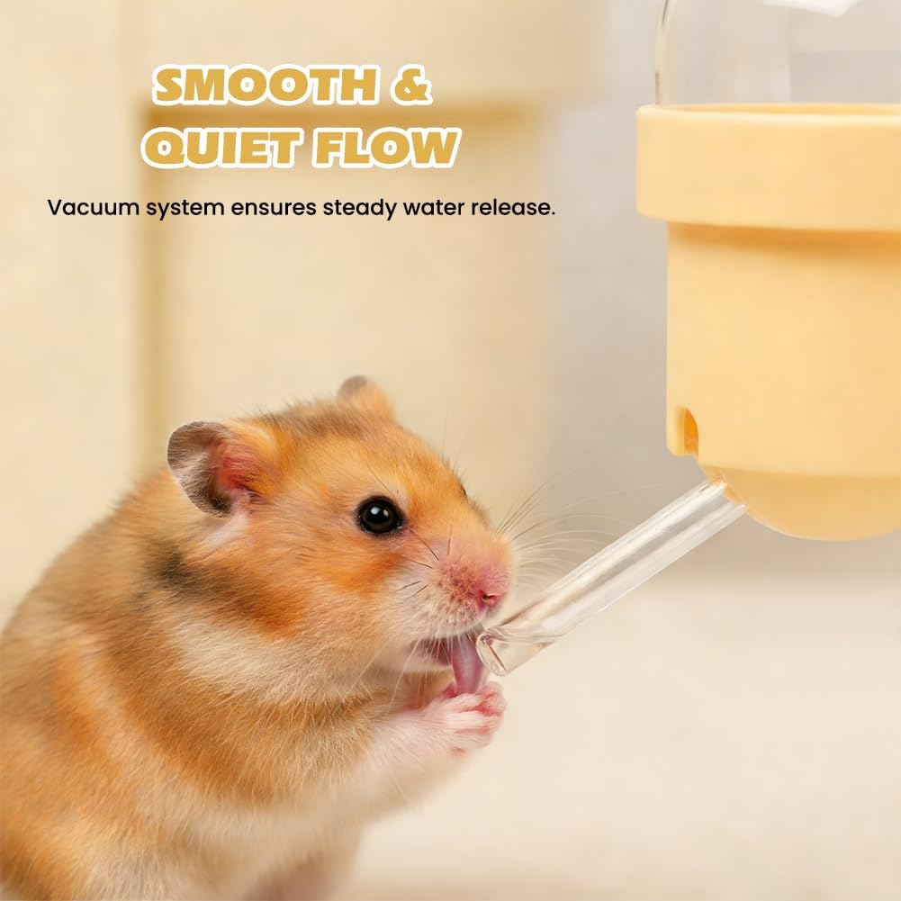 Hamster Water Bottle with Magnetic Holder for Glass Tanks, Vacuum-Sealed Leak-Proof Adjustable Hamster Water Bottle for Syrian Dwarf Hamsters, Gerbils & Other Small Rodents (Yellow)