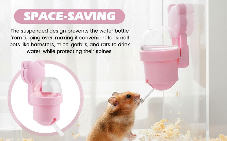 Hamster Water Bottle with Magnetic Holder for Glass Tanks, Vacuum-Sealed Leak-Proof Adjustable Hamster Water Bottle for Syrian Dwarf Hamsters, Gerbils & Other Small Rodents (Yellow)