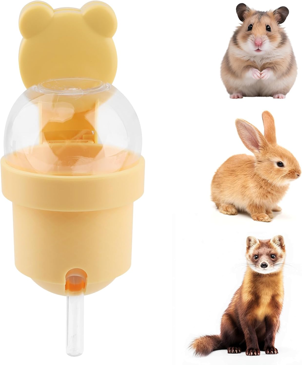 Hamster Water Bottle with Magnetic Holder for Glass Tanks, Vacuum-Sealed Leak-Proof Adjustable Hamster Water Bottle for Syrian Dwarf Hamsters, Gerbils & Other Small Rodents (Yellow)