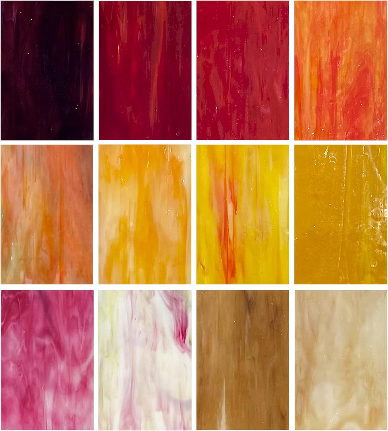 12-Pack 6"x4" Stained Glass Sheets, Cathedral Panels for Easy Cutting and Vibrant-Color DIY & Mosaic Crafts (Red and Yellow Mixed)