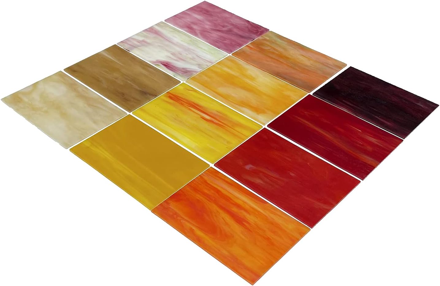 12-Pack 6"x4" Stained Glass Sheets, Cathedral Panels for Easy Cutting and Vibrant-Color DIY & Mosaic Crafts (Red and Yellow Mixed)