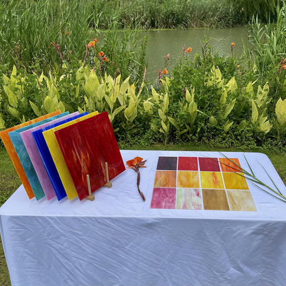 12-Pack 6"x4" Stained Glass Sheets, Cathedral Panels for Easy Cutting and Vibrant-Color DIY & Mosaic Crafts (Red and Yellow Mixed)