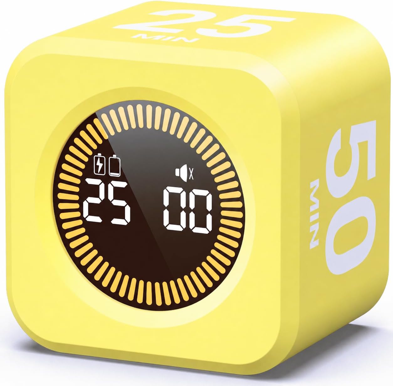 Timer Pomodoro - Productivity Pomodoro Cube, 5/10/25/50 Min Countdown & Countup, Silent – for Work Study Workout Kitchen School Classroom Office ADHD Gift Kids (1, Yellow)