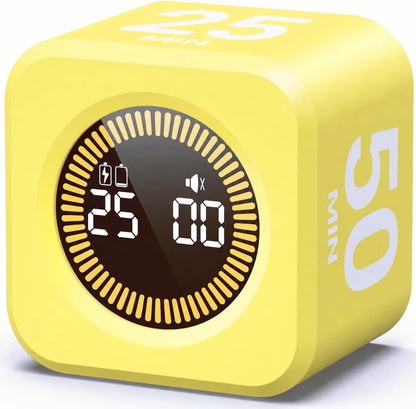 Timer Pomodoro - Productivity Pomodoro Cube, 5/10/25/50 Min Countdown & Countup, Silent – for Work Study Workout Kitchen School Classroom Office ADHD Gift Kids (1, Yellow)
