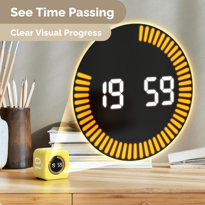 Timer Pomodoro - Productivity Pomodoro Cube, 5/10/25/50 Min Countdown & Countup, Silent – for Work Study Workout Kitchen School Classroom Office ADHD Gift Kids (1, Yellow)