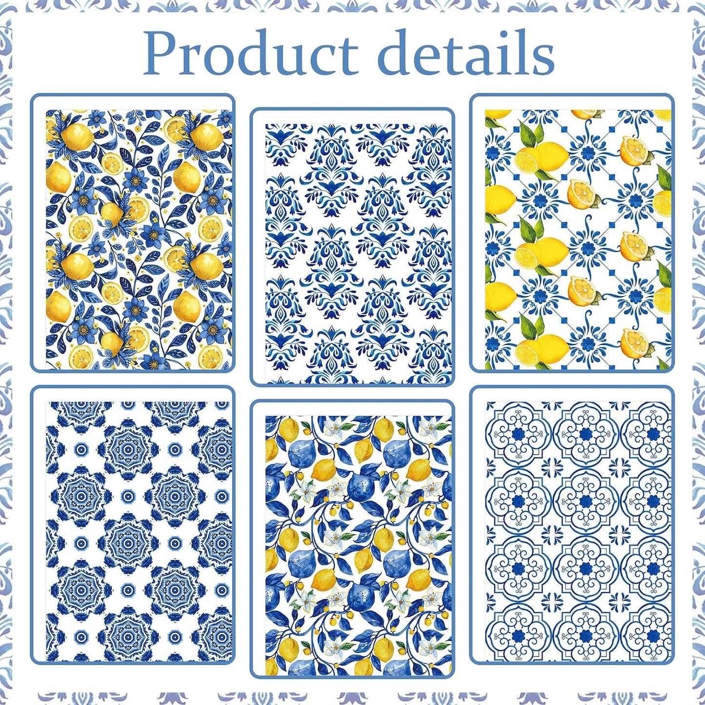 Blue Tiles Lemons Wrapping Paper Lemons Birthday Party Favors Gift Wrap Papers
