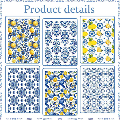 Blue Tiles Lemons Wrapping Paper Lemons Birthday Party Favors Gift Wrap Papers