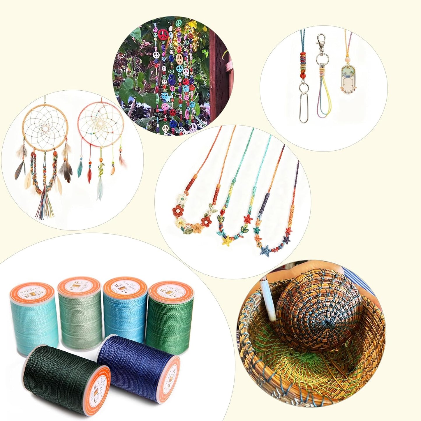 Waxed Polyester Cord Wax-Coated Strings Waterproof Round Wax Coated Thread for Braided Bracelets DIY Accessories or Leather Sewing (Yellow)