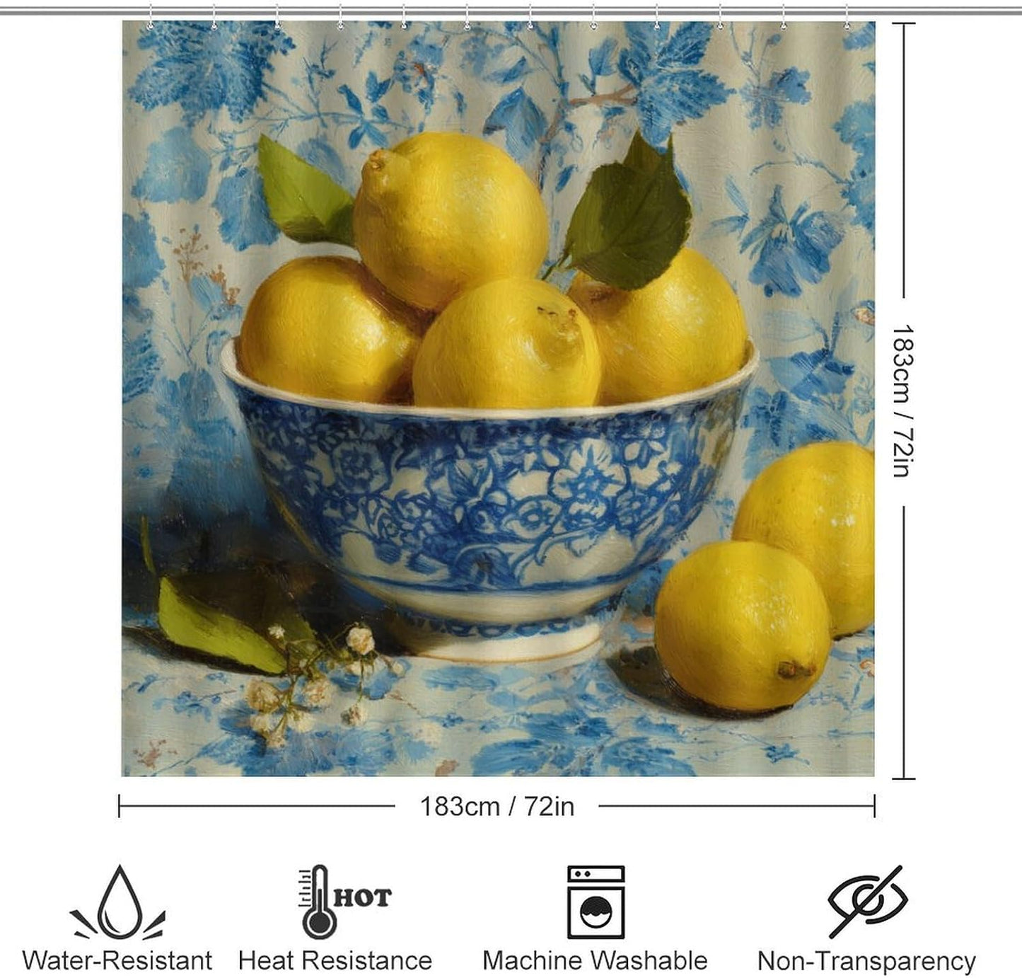 4Pcs Shower Curtain Set Yellow Lemons Hotel Quality Bath Sets Lemon Gifts Lemons Decor with Shower Curtain and Rugs and Accessories Extra Wide Shower Curtain for Large Tub