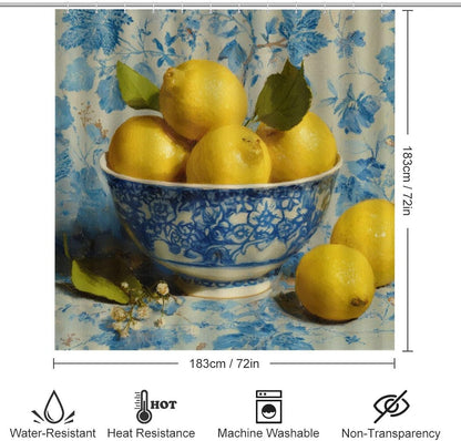 4Pcs Shower Curtain Set Yellow Lemons Hotel Quality Bath Sets Lemon Gifts Lemons Decor with Shower Curtain and Rugs and Accessories Extra Wide Shower Curtain for Large Tub