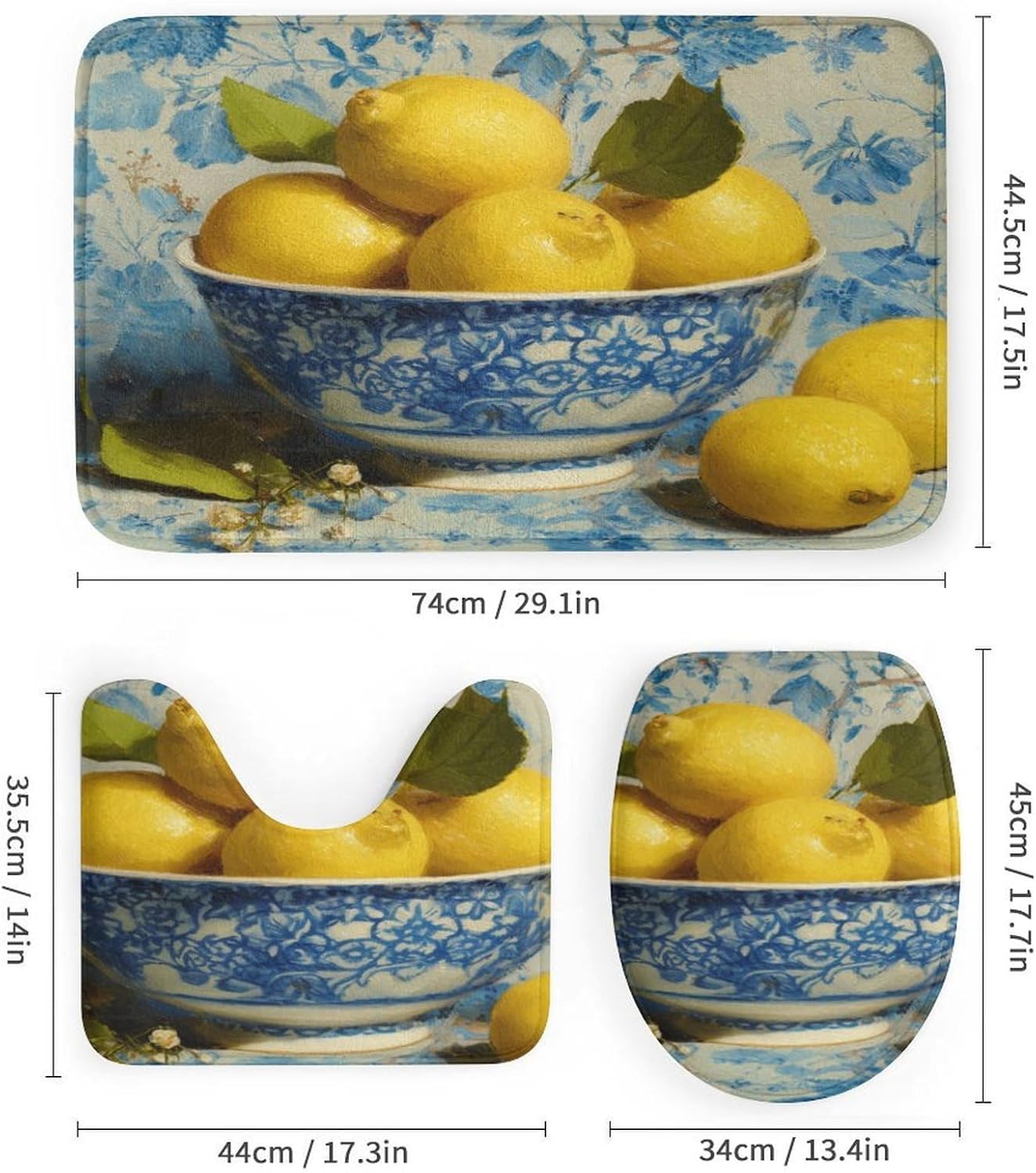 4Pcs Shower Curtain Set Yellow Lemons Hotel Quality Bath Sets Lemon Gifts Lemons Decor with Shower Curtain and Rugs and Accessories Extra Wide Shower Curtain for Large Tub