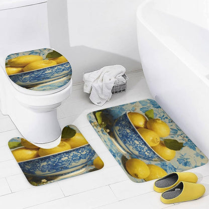 4Pcs Shower Curtain Set Yellow Lemons Hotel Quality Bath Sets Lemon Gifts Lemons Decor with Shower Curtain and Rugs and Accessories Extra Wide Shower Curtain for Large Tub