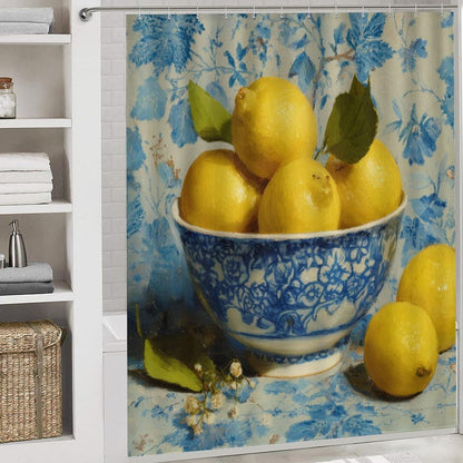 4Pcs Shower Curtain Set Yellow Lemons Hotel Quality Bath Sets Lemon Gifts Lemons Decor with Shower Curtain and Rugs and Accessories Extra Wide Shower Curtain for Large Tub