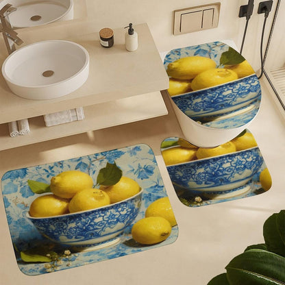 4Pcs Shower Curtain Set Yellow Lemons Hotel Quality Bath Sets Lemon Gifts Lemons Decor with Shower Curtain and Rugs and Accessories Extra Wide Shower Curtain for Large Tub