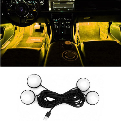 Car Interior LED Lights, Neon Light Kit with USB Port, Yellow | 4 in 1 Car Ambient Neon Light Kit with USB Port, Interior LED Atmosphere Lights, Decoration for Car Home Garden Party