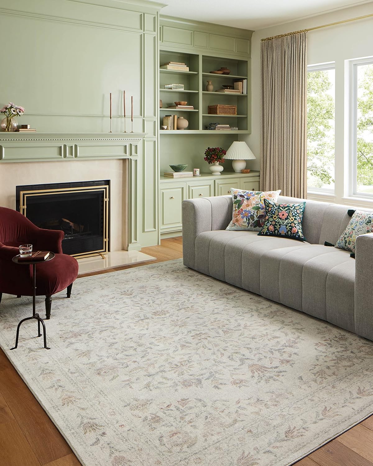 Rifle Paper Co. Courtyard Collection COU-01 Yellow/Multi 2'-3" x 3'-9" Oval Accent Rug feat. CloudPile