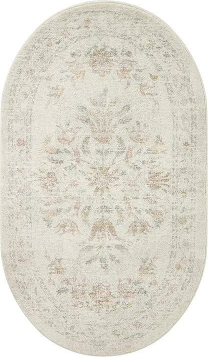 Rifle Paper Co. Courtyard Collection COU-01 Yellow/Multi 2'-3" x 3'-9" Oval Accent Rug feat. CloudPile