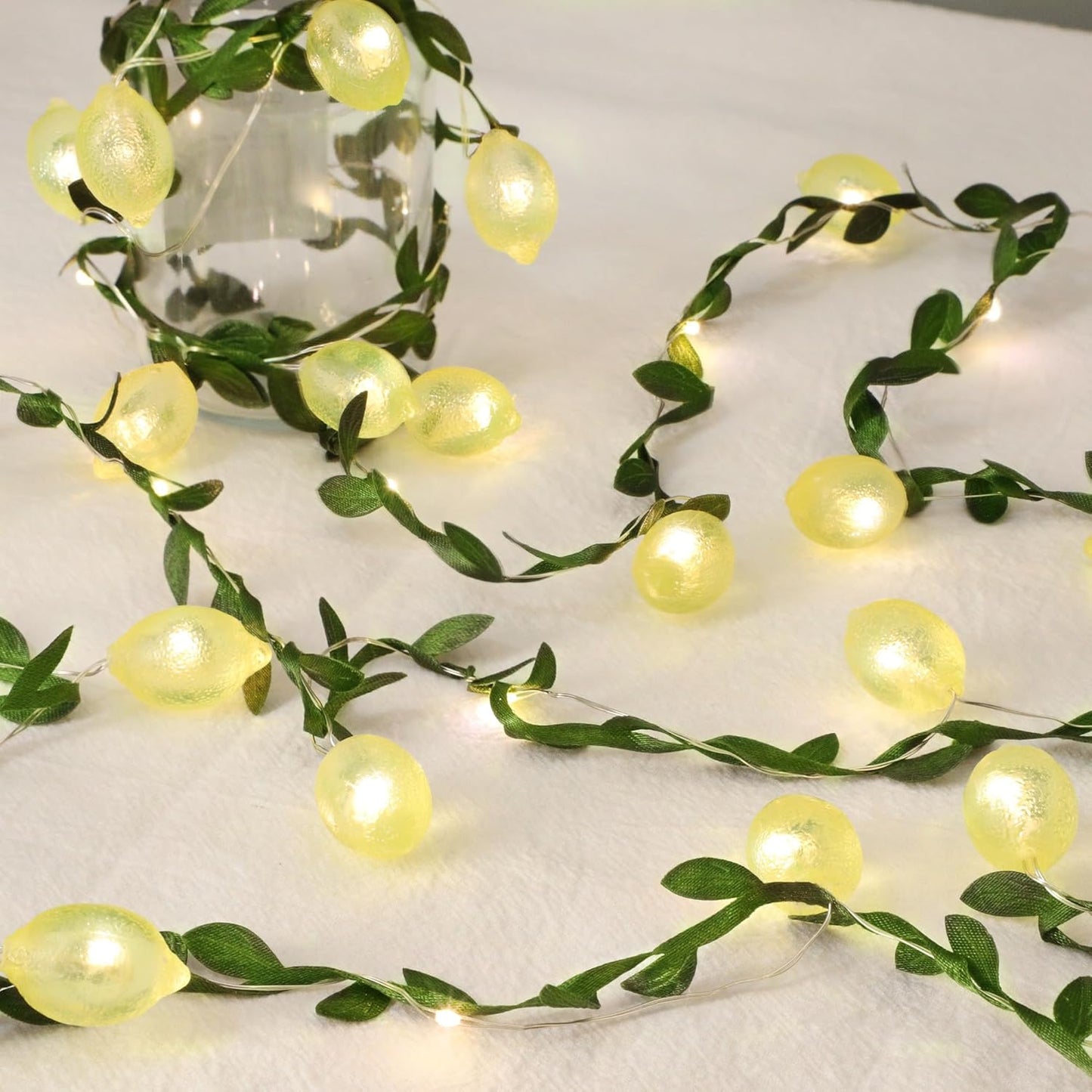 3D Lemon LED String Lights USB/Battery Operated Light String with Remote Timer 10FT 40LEDs Lemon Light Bulbs with Branches Leaves Fairy Lights for Bedroom Birthday Garden Party Decorations
