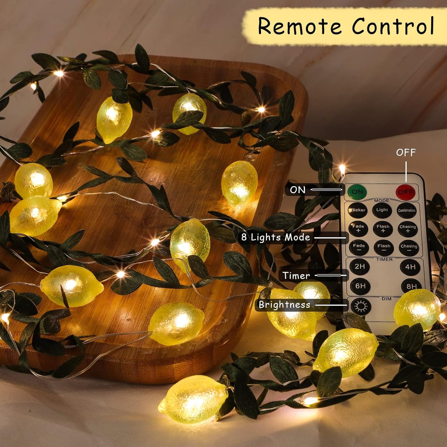3D Lemon LED String Lights USB/Battery Operated Light String with Remote Timer 10FT 40LEDs Lemon Light Bulbs with Branches Leaves Fairy Lights for Bedroom Birthday Garden Party Decorations