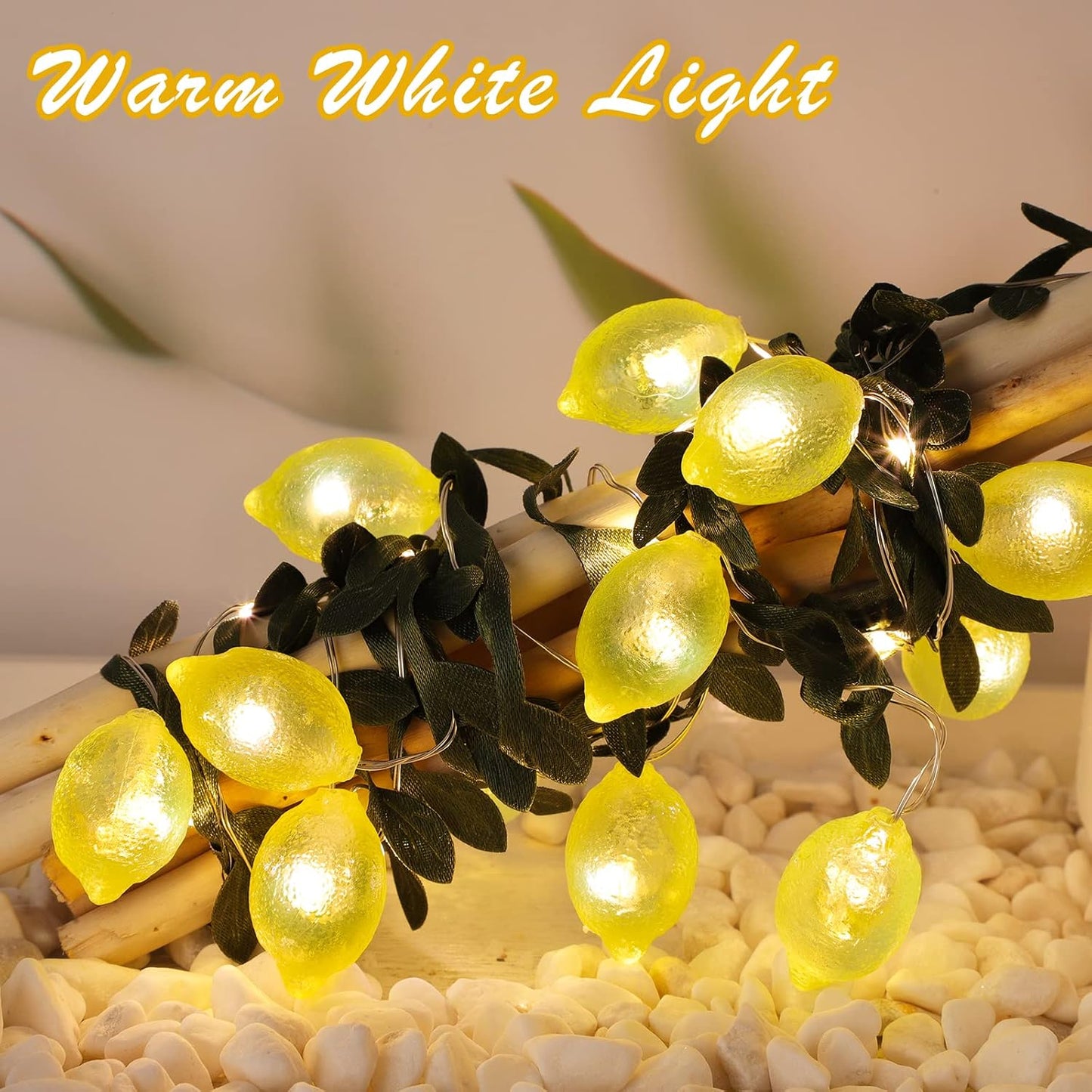 3D Lemon LED String Lights USB/Battery Operated Light String with Remote Timer 10FT 40LEDs Lemon Light Bulbs with Branches Leaves Fairy Lights for Bedroom Birthday Garden Party Decorations