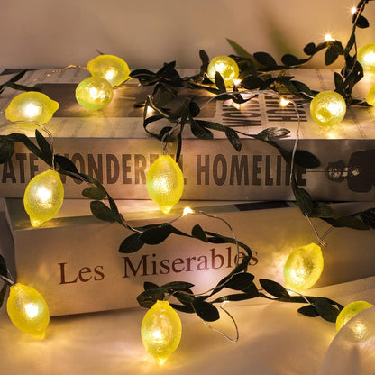 3D Lemon LED String Lights USB/Battery Operated Light String with Remote Timer 10FT 40LEDs Lemon Light Bulbs with Branches Leaves Fairy Lights for Bedroom Birthday Garden Party Decorations