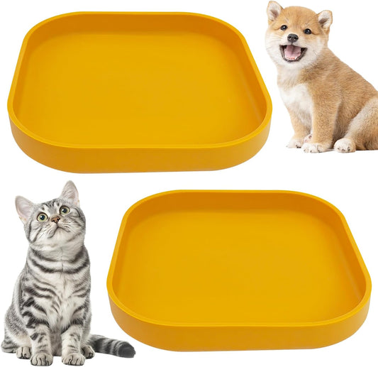 2PCS Silicone Cat Bowls Set 7.1 x 7.1 in Shallow Dog Dish Whisker Friendly Cat Food Plate for Dry & Wet Food Dishwasher Safe Non-Slip Pet Feeding Bowls for Kittens and Puppies (Yellow)