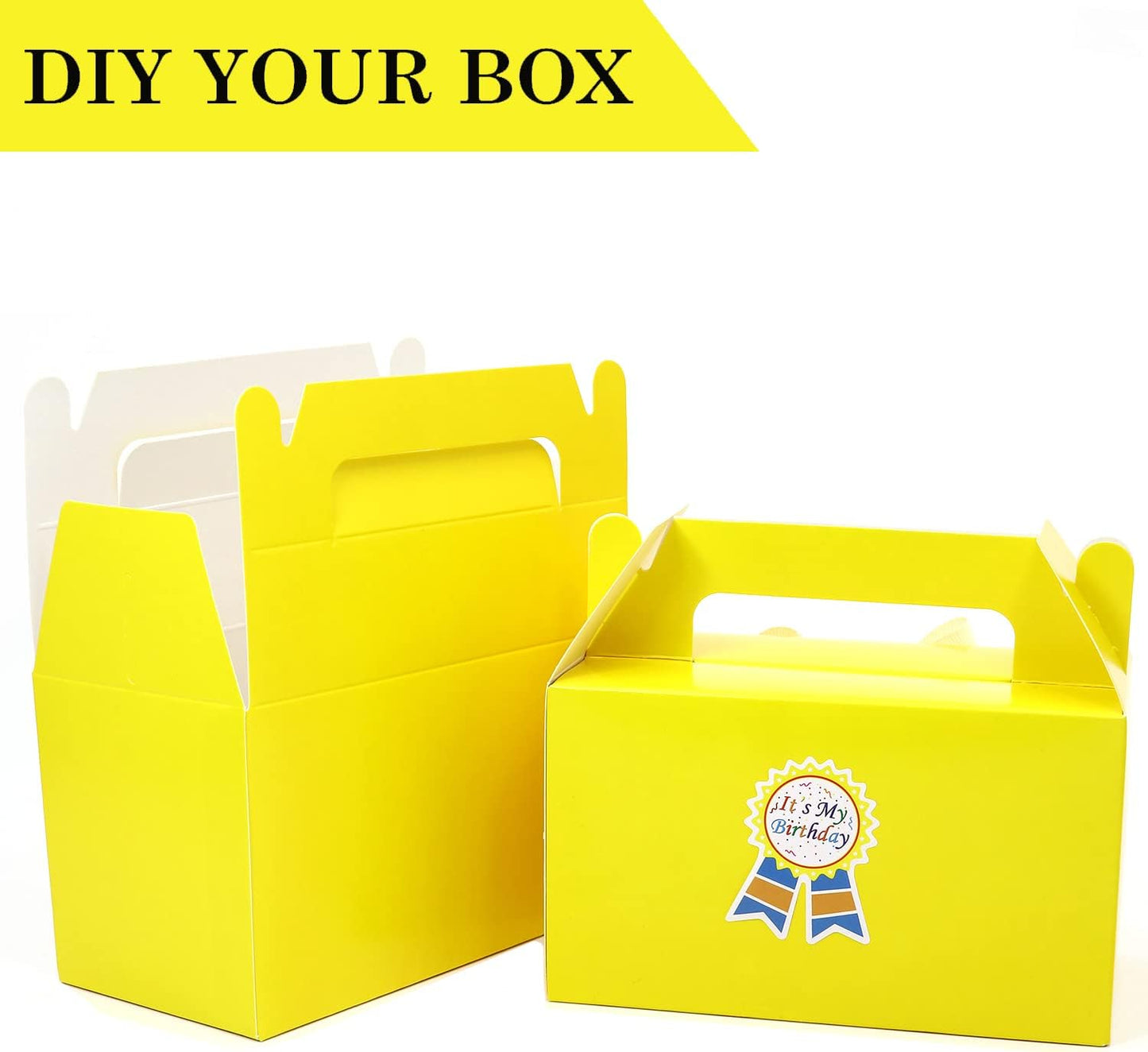 50Pcs Yellow Gable Gift Boxes, 5.9 Small Party Favor Treat Box, Goodie Box, Cookie Candy Box for Birthday Party, Baby Shower, Classroom Activity and Any Fun Occasion Decoration Supplies.