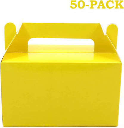 50Pcs Yellow Gable Gift Boxes, 5.9 Small Party Favor Treat Box, Goodie Box, Cookie Candy Box for Birthday Party, Baby Shower, Classroom Activity and Any Fun Occasion Decoration Supplies.