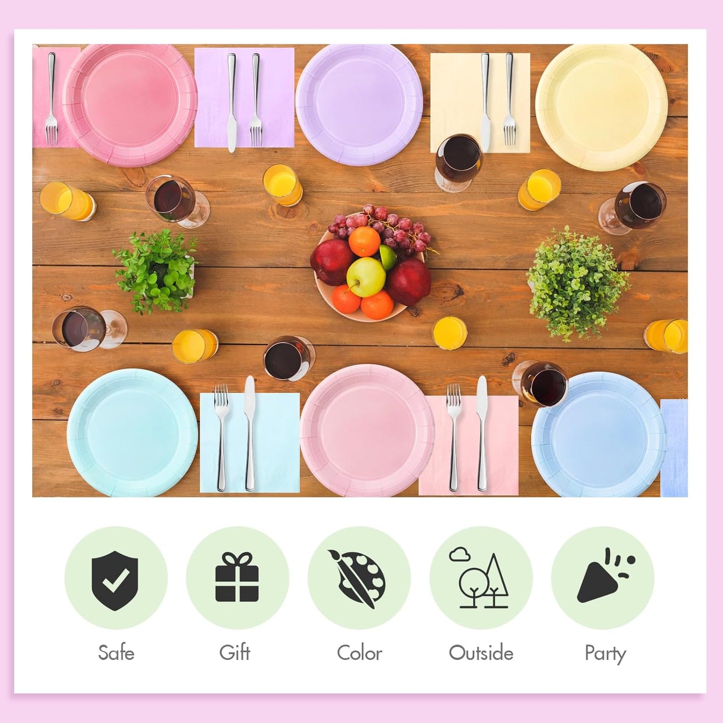 120 Pcs Disposable Paper Dessert Plates and Napkins Set, 7 Inch Party Cake Appetizer Plate with Napkin for Birthday Baby Shower Wedding Easter(Light Pink, Green, Purple, Yellow, Blue, Pink)