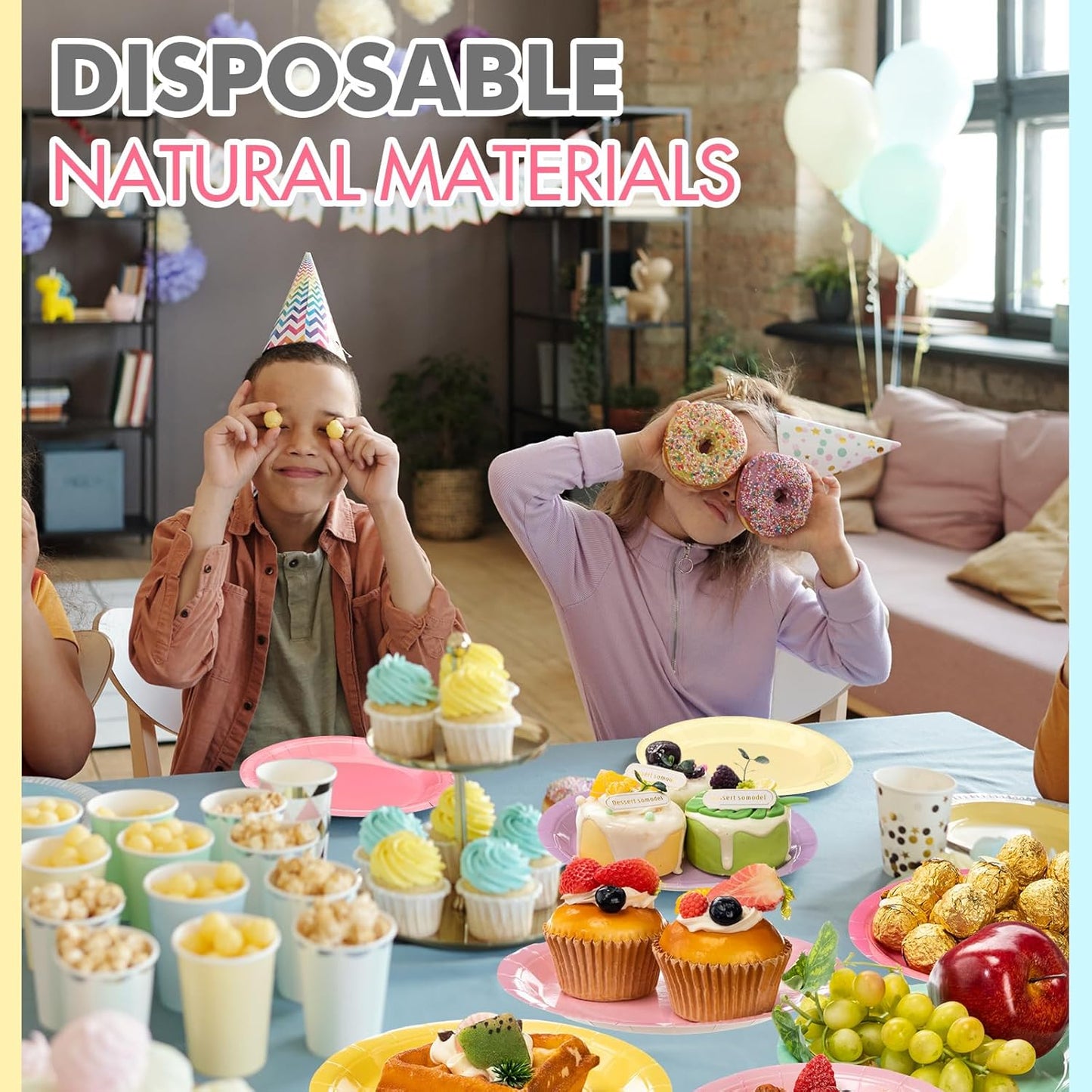 120 Pcs Disposable Paper Dessert Plates and Napkins Set, 7 Inch Party Cake Appetizer Plate with Napkin for Birthday Baby Shower Wedding Easter(Light Pink, Green, Purple, Yellow, Blue, Pink)