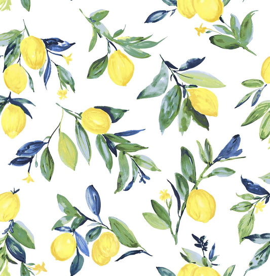 Lemon Drop Peel and Stick Wallpaper, Yellow Lemon Botanical Removable Contact Paper for Walls, Self Adhesive Wall Covering for Bedroom Living Room Accent Wall