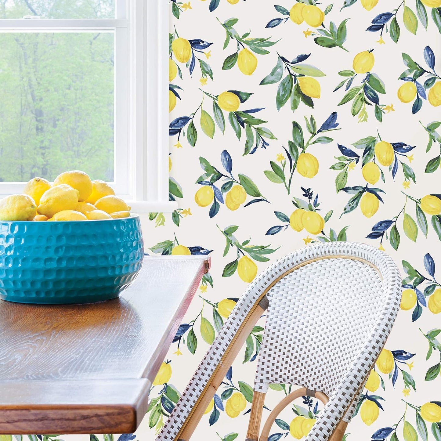 Lemon Drop Peel and Stick Wallpaper, Yellow Lemon Botanical Removable Contact Paper for Walls, Self Adhesive Wall Covering for Bedroom Living Room Accent Wall
