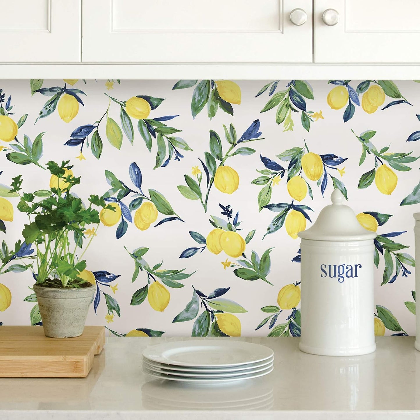 Lemon Drop Peel and Stick Wallpaper, Yellow Lemon Botanical Removable Contact Paper for Walls, Self Adhesive Wall Covering for Bedroom Living Room Accent Wall