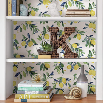 Lemon Drop Peel and Stick Wallpaper, Yellow Lemon Botanical Removable Contact Paper for Walls, Self Adhesive Wall Covering for Bedroom Living Room Accent Wall