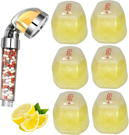Shower Head Filter, 6PCS Vitamin C Shower Filter, Lemon Flavor Balm Vitamin C Infused Head Filters Soften Hard Water, Helps Dry Skin & Hair Loss