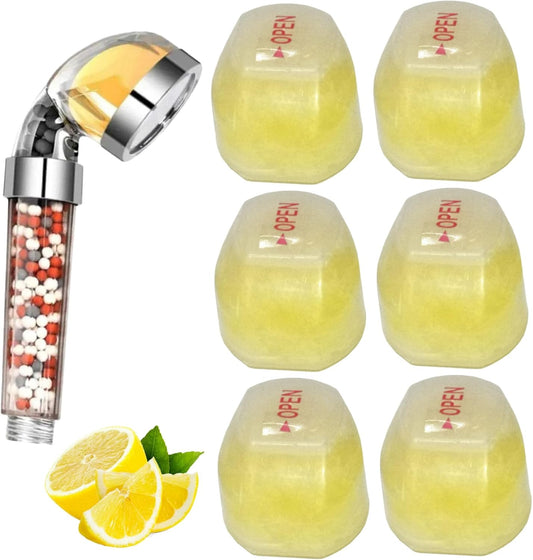 Shower Head Filter, 6PCS Vitamin C Shower Filter, Lemon Flavor Balm Vitamin C Infused Head Filters Soften Hard Water, Helps Dry Skin & Hair Loss