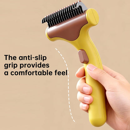 3 PCS Pet Grooming Brush Kit Shedding Tool for Dogs and Cats | Self cleaning deshedding dematting comb, flea comb and bath brush removes loose hair tangles for all coated pets(yellow)