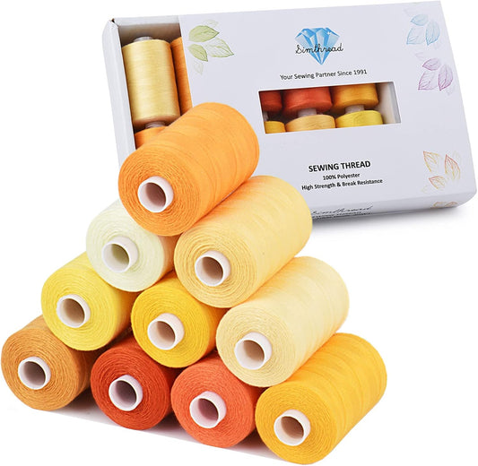 All Purpose Sewing Thread, 10 Spool Assorted Yellow Series 1000 Yards Each Bobbin Polyester Thread for Sewing, Handy Polyester Sewing Threads for Sewing Machine - (Yellow Series)