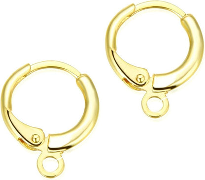 50pcs Adabele Tarnish Resistant Gold Round Huggie Earring Hooks 14mm | 18K Yellow Gold Plated Hinged Hoop Ear Wire, Open Loops to Attach Charms Gemstones Dangles Craft Earrings Jewelry Making