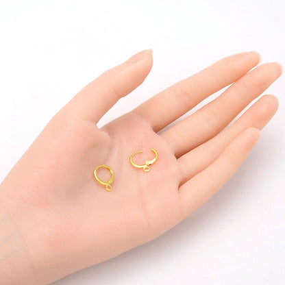 50pcs Adabele Tarnish Resistant Gold Round Huggie Earring Hooks 14mm | 18K Yellow Gold Plated Hinged Hoop Ear Wire, Open Loops to Attach Charms Gemstones Dangles Craft Earrings Jewelry Making