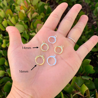 50pcs Adabele Tarnish Resistant Gold Round Huggie Earring Hooks 14mm | 18K Yellow Gold Plated Hinged Hoop Ear Wire, Open Loops to Attach Charms Gemstones Dangles Craft Earrings Jewelry Making