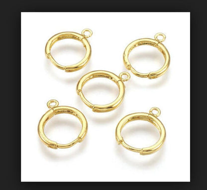 50pcs Adabele Tarnish Resistant Gold Round Huggie Earring Hooks 14mm | 18K Yellow Gold Plated Hinged Hoop Ear Wire, Open Loops to Attach Charms Gemstones Dangles Craft Earrings Jewelry Making
