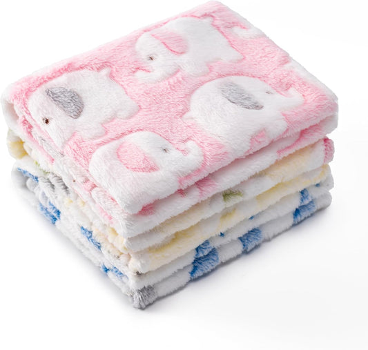 1 Pack 3 Blankets for Dog Puppy Cat (Small 23x16'', Pink, Yellow, Blue) | Super Soft Fluffy Premium Fleece Pet Blanket Flannel Paw Printed Throw