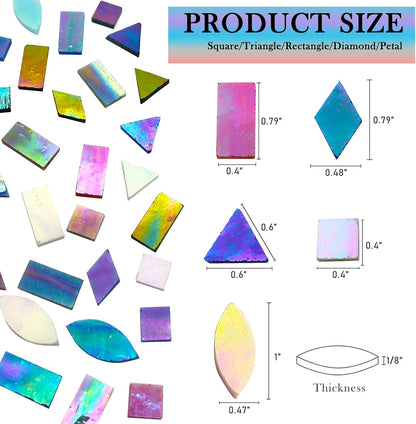Iridescent Glass Mosaic Tiles for Crafts, 240 Pieces 5 Shapes Mixed Stained Glass Sheets, Mosaic Kits for Adults (Iridescent Mix)