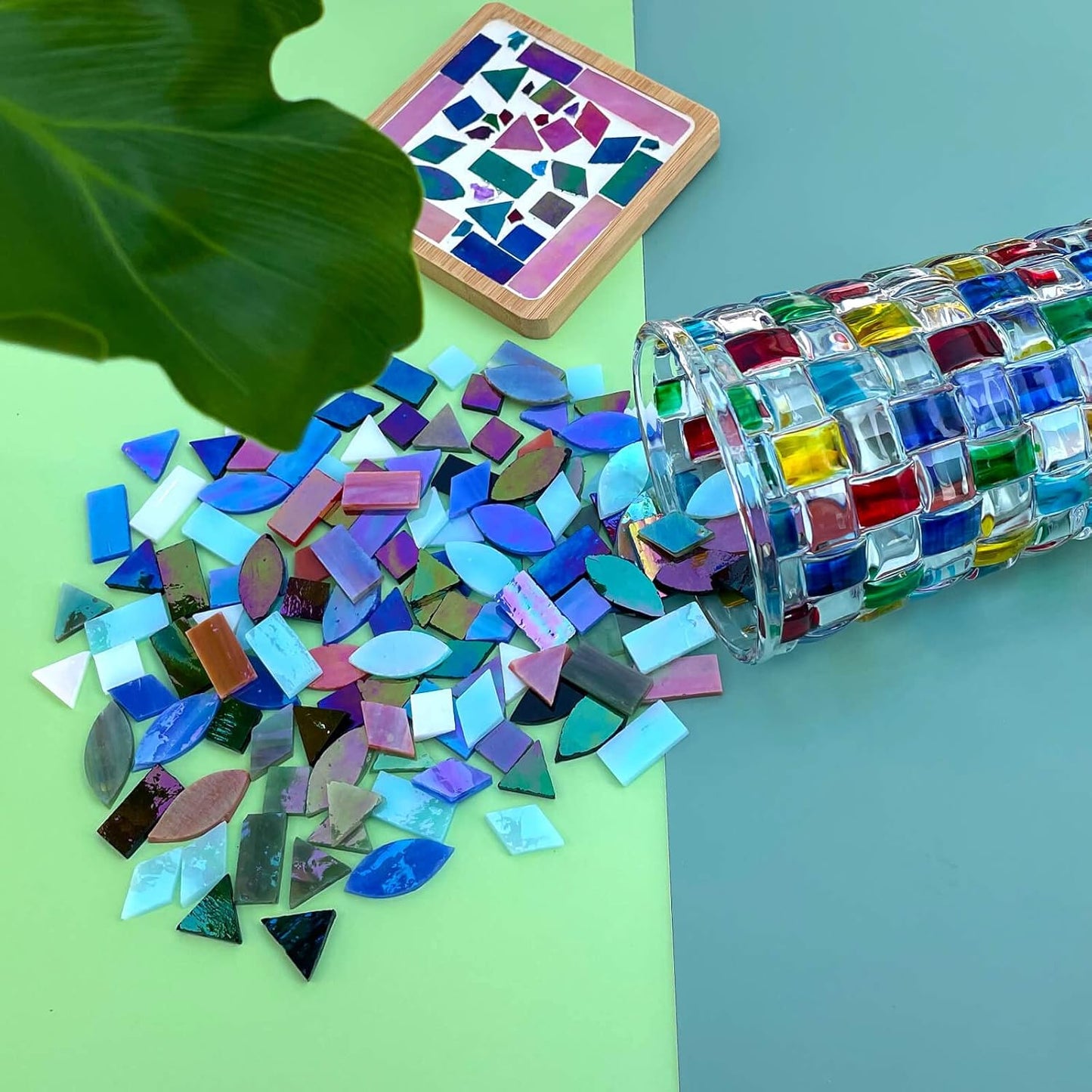 Iridescent Glass Mosaic Tiles for Crafts, 240 Pieces 5 Shapes Mixed Stained Glass Sheets, Mosaic Kits for Adults (Iridescent Mix)