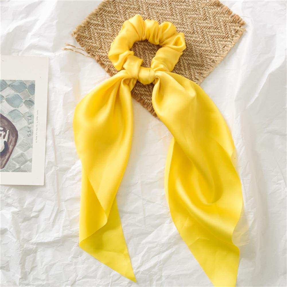 Yellow Bow Scrunchies, Satin Ribbon Ponytail Hair Tie, Rope Scrunchies,Hair Bows, Elastic Band, Bands Elastics Accessories