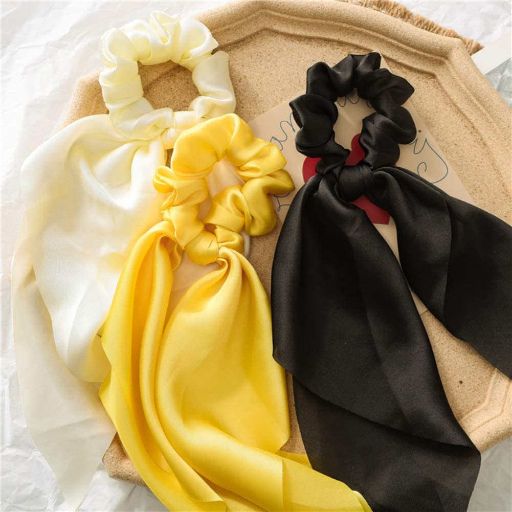 Yellow Bow Scrunchies, Satin Ribbon Ponytail Hair Tie, Rope Scrunchies,Hair Bows, Elastic Band, Bands Elastics Accessories