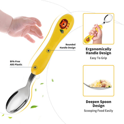 6 Pieces Toddler Utensils, Kids Silverware for 2 3 4 Years Old, Stainless Steel Fork and Spoon Set with Plastic Handle, Safe Toddler Cutlery (Blue Yellow)