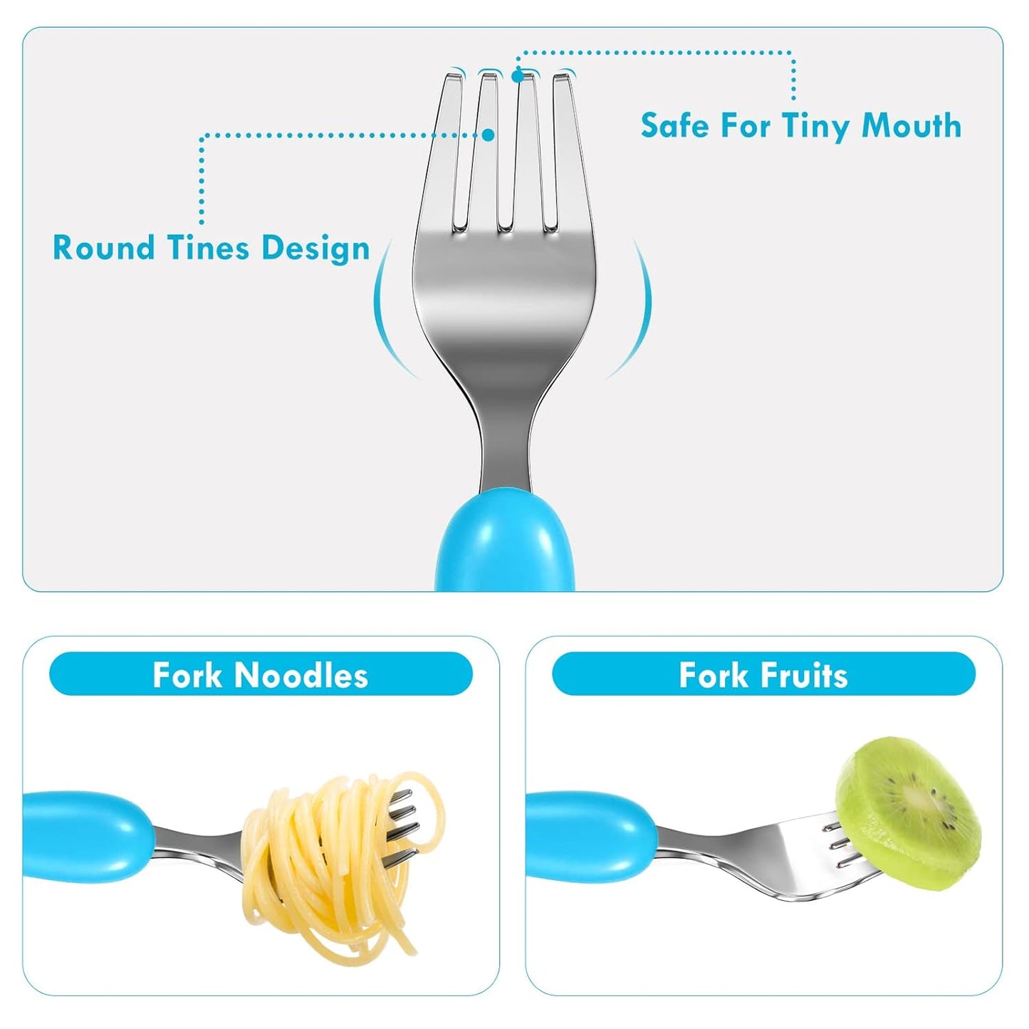 6 Pieces Toddler Utensils, Kids Silverware for 2 3 4 Years Old, Stainless Steel Fork and Spoon Set with Plastic Handle, Safe Toddler Cutlery (Blue Yellow)