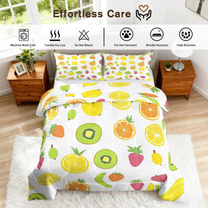 Fruit Comforter Queen Size, Lemon Kiwi Strawberry Banana Comforter All Season Down Alternative Queen, Fruit Bedding Set Bedroom Decor Duvet with Pillowcase